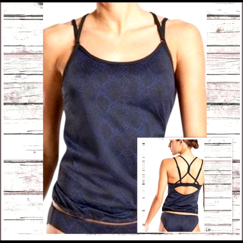 Athleta navy/ (dress blue)/ black snake print  Bra Cup Blousy Tankini NWT